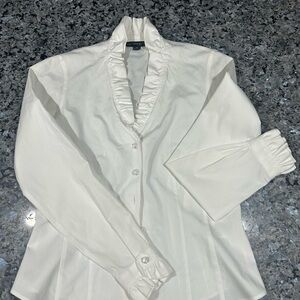 Brooks Brothers White Ruffled Button-Up Blouse